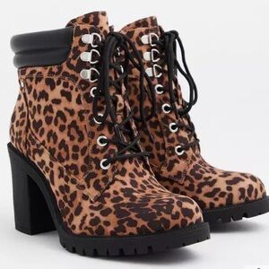 Lace-Up Hiker Boot - Leopard Faux Suede torrid size 9 wide